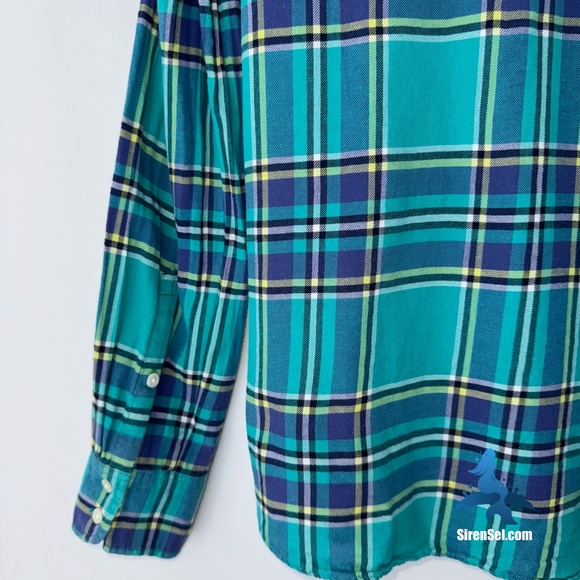 1165 J. Crew - The Boy Shirt - Plaid Button Up - Size 4 - Teal/Navy - Picture 10 of 14
